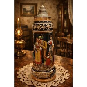 “Vintage German Beer Stein Pewter Lid 95% Germany Lidded Marzi & Remy #979 3L